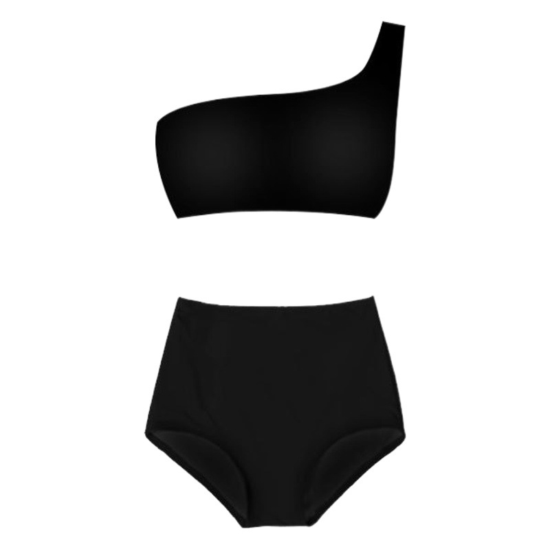 HURUN popular sexy traje de baño de dos piezas de las mujeres de cintura alta adelgazamiento push up vacaciones playa puro negro natación bikini