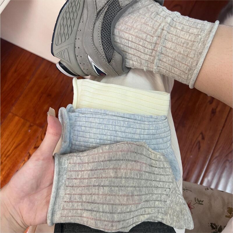 New Mid-Tube Rolled Edge Socks for Women, Solid Color Miu Ballet Style, Breathable Thin Summer Slouch Socks, Trendy Ins Socks New Mid-Tube Rolled Edge Socks for Women, Solid Color Miu Ballet Style, Breathable Thin Summer Slouch Socks, Trendy Ins Socks