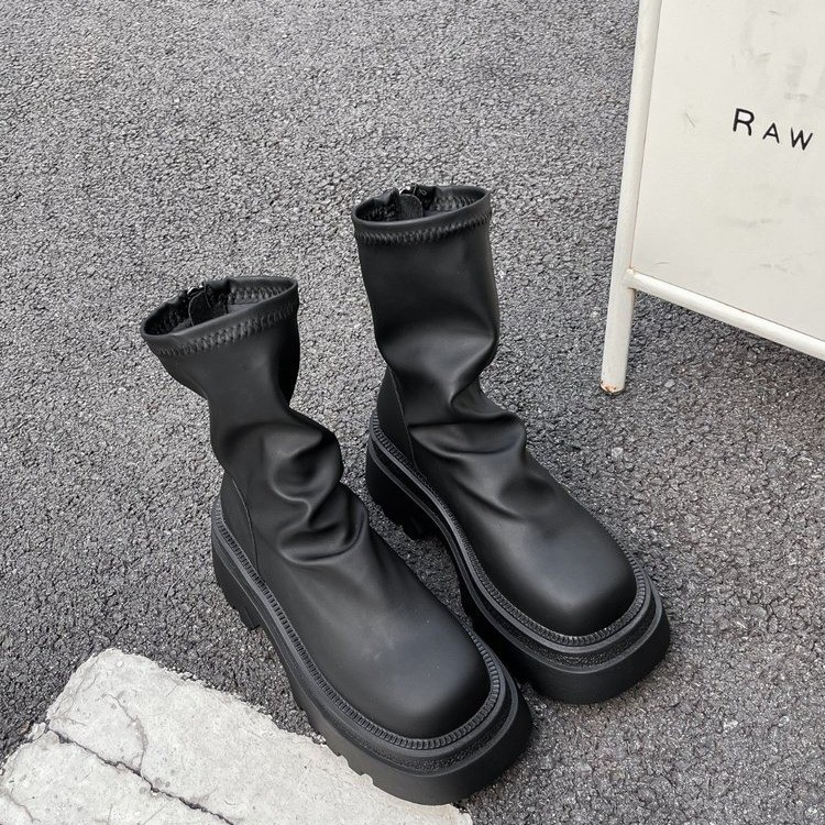 2024 wczesną wiosną nowe koreańskie składane gruby obcas gruba podeszwa krótkie smukłe buty seksowne modne wygodne modne buty_voghion.com