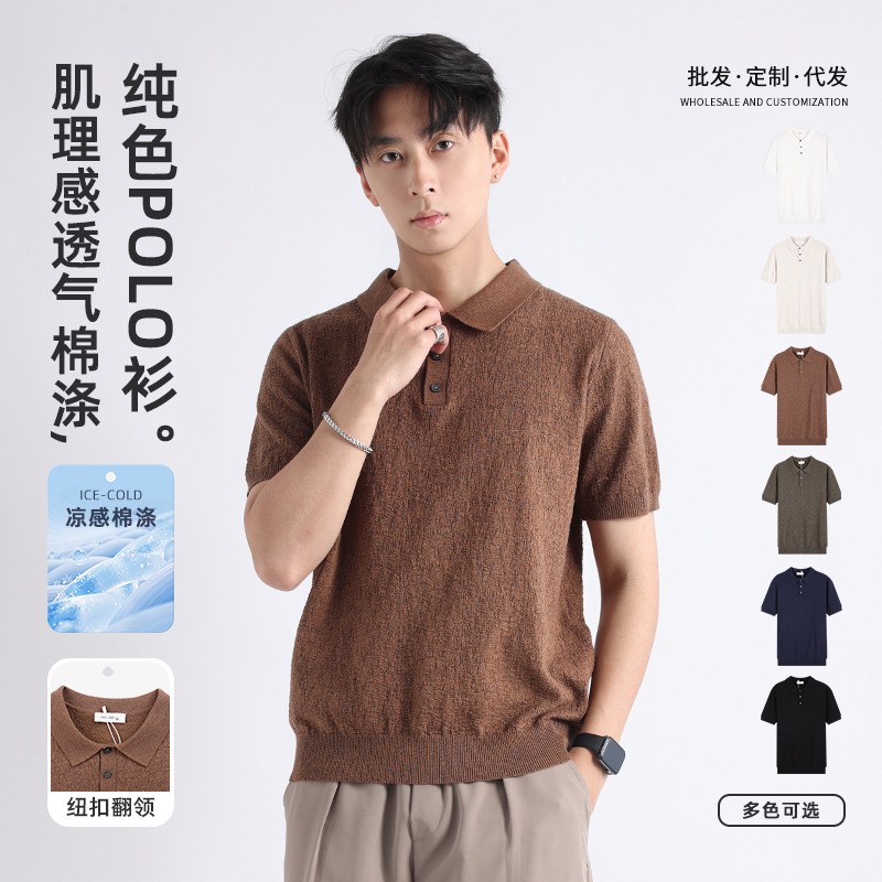 Knitted Polo Shirt Men's High-end Light Luxury Business Fashion Brand Paul Men's T-Shirt Collar Dad's Summer Dress