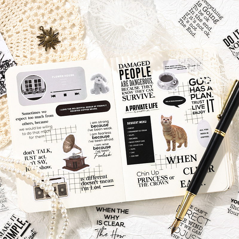 Poetas negros claros pegatinas impermeables para mascotas bolsas diy diario pegatinas de frases inglesas transfronterizas pegatinas de letras