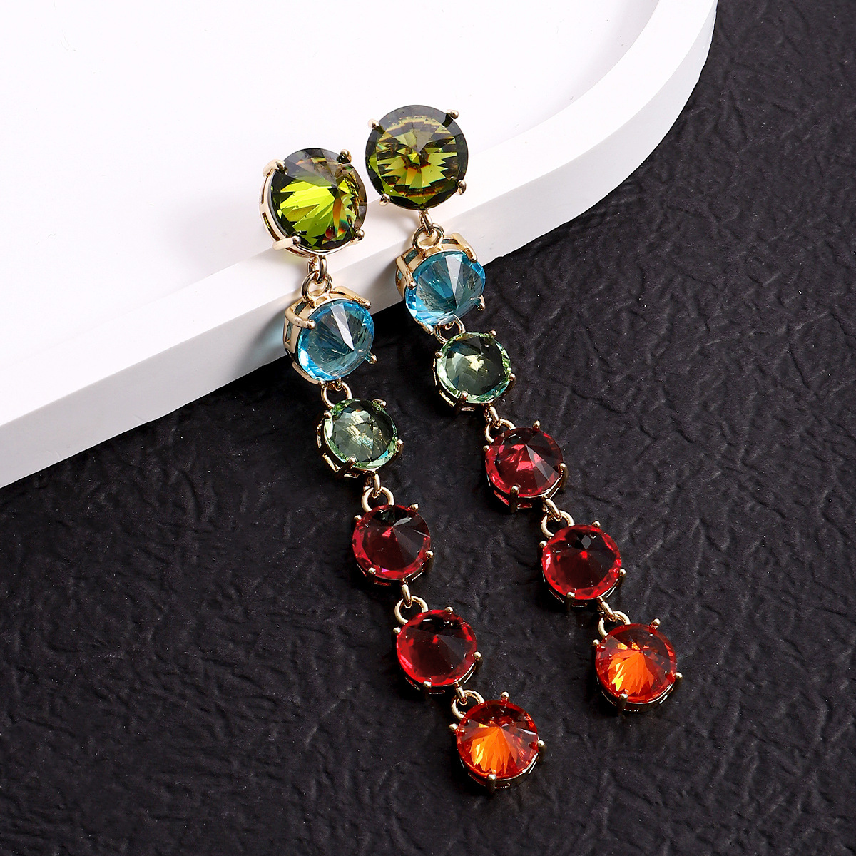 Fashion Round Copper Inlay Zircon Drop Earrings 1 Pair