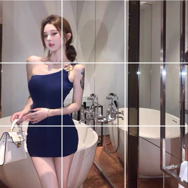 Niche Sexy Metal Ring Buckle Slant Collar Sleeveless dress Temperament Tight Waist Hip Skirt 5494