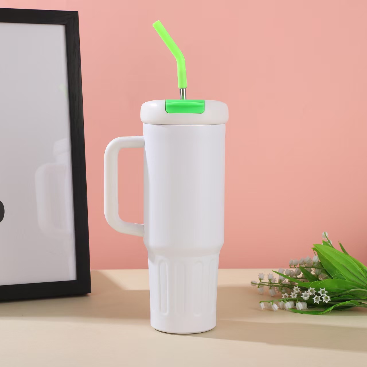 Gran capacidad transfronteriza 40oz taza de hielo con mango taza de aislamiento de acero inoxidable taza portátil de paja taza de automóvil al por mayor
