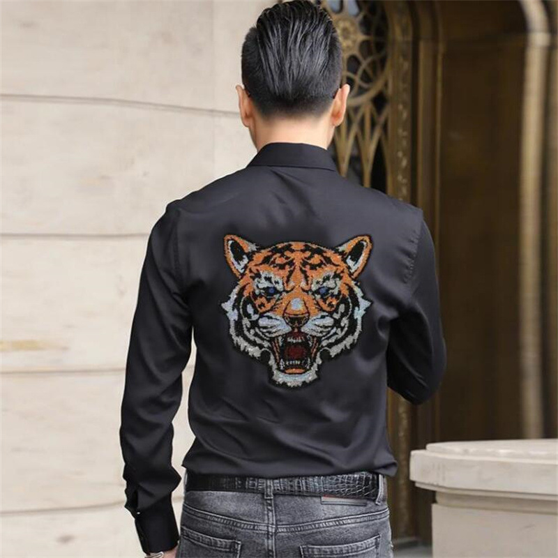 Spot stand collar shirt tiger head hot drill trend style fashion factory wholesale one can be sent