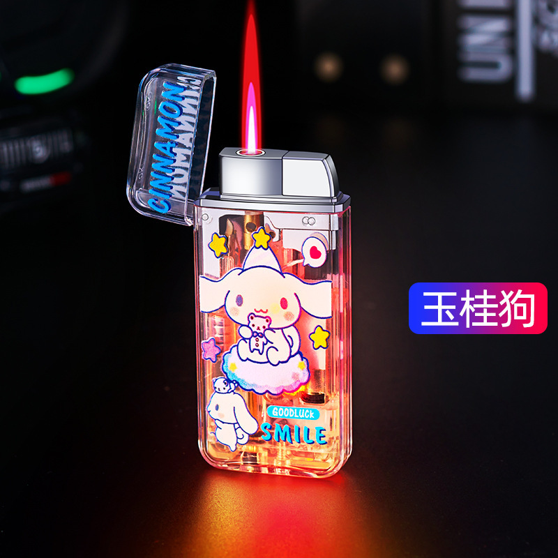 ZO8815-1新款LED彩灯卡通防风打火机 塑料可视气仓充气点烟器批发|undefined
