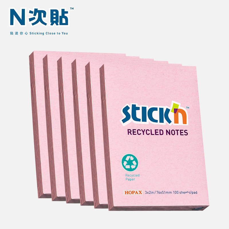 친환경 재활용 종이 포스트잇 6팩 76*51mm 접착식 방명록 600매 핑크 36502-J6