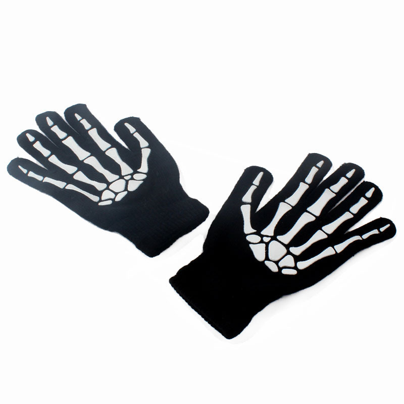 [Exclusivo transfronterizo] dedo completo cráneo fantasma garra guantes de punto fantasma Festival danza etapa ropa a juego esqueleto guantes