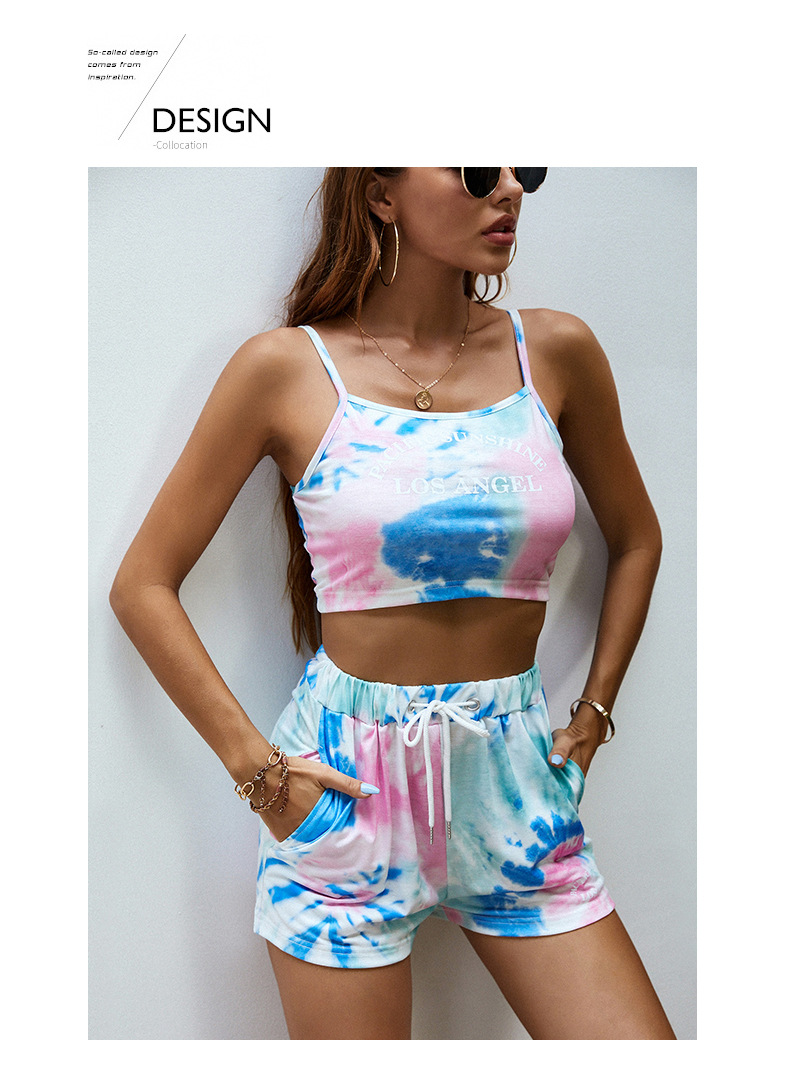 Set sportivi con pantaloncini con bretelle casual tie-dye_voghion.com