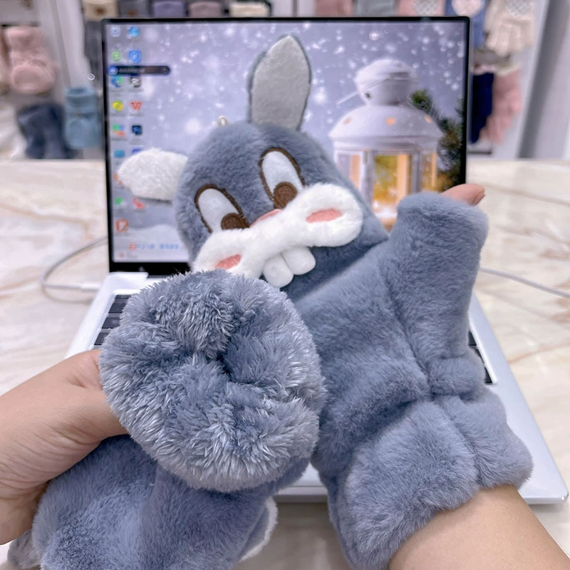 Cute cartoon keep warm gloves, ring, plush, fingerless
