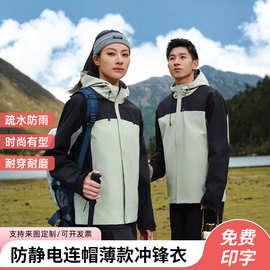 2024年户外薄款防水男款冲锋衣夹克外套男女情 侣登山服防静电