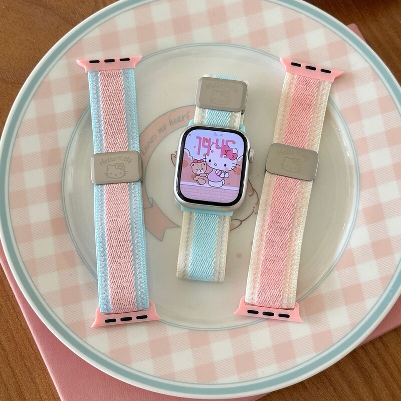 Blue Kitty Elastic Magnetic Nylon Watch Strap Suitable for Apple Watch Iwatch11 Generation 987654Ultra/S