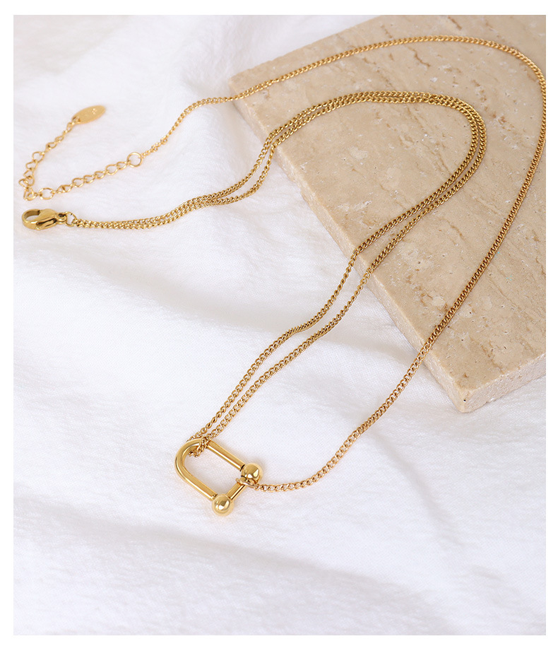 U-Shaped Lock Clavicle Necklace Ball Lock Titanium Steel Plated 18K Gold_colorza_5