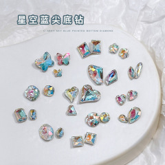 Nail Art Starlight Blue Glitter Pointed Bottom Irregular Diamond Accessory Peach Heart Fat Droplet Crooked Heart Flashy Nail Accessories Diamond Wholesale