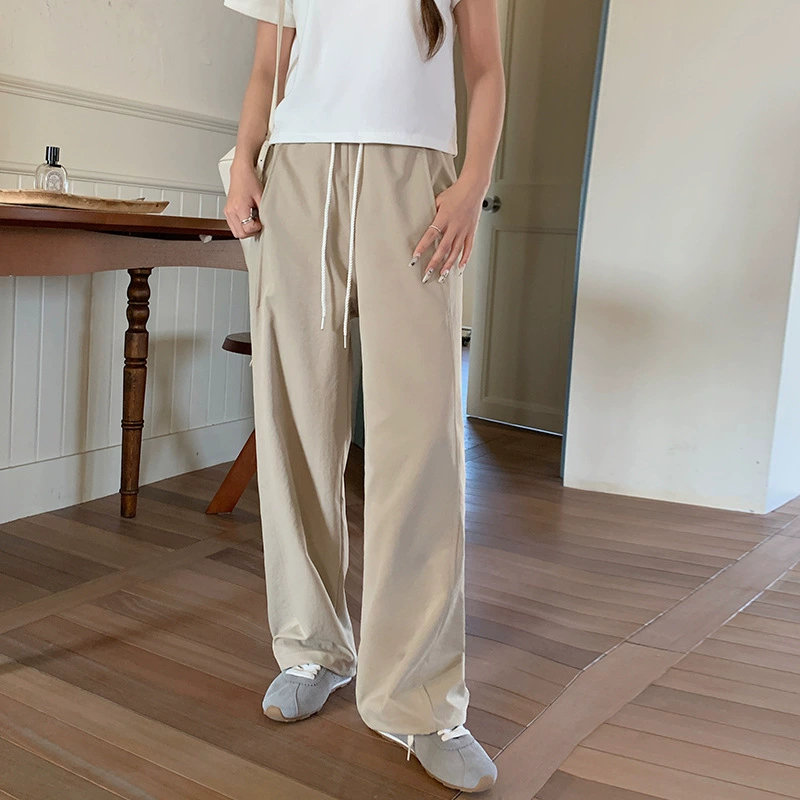 Comfortable autumn fitted casual trousers, American style, loose straight fit, drawstring, elastic waist