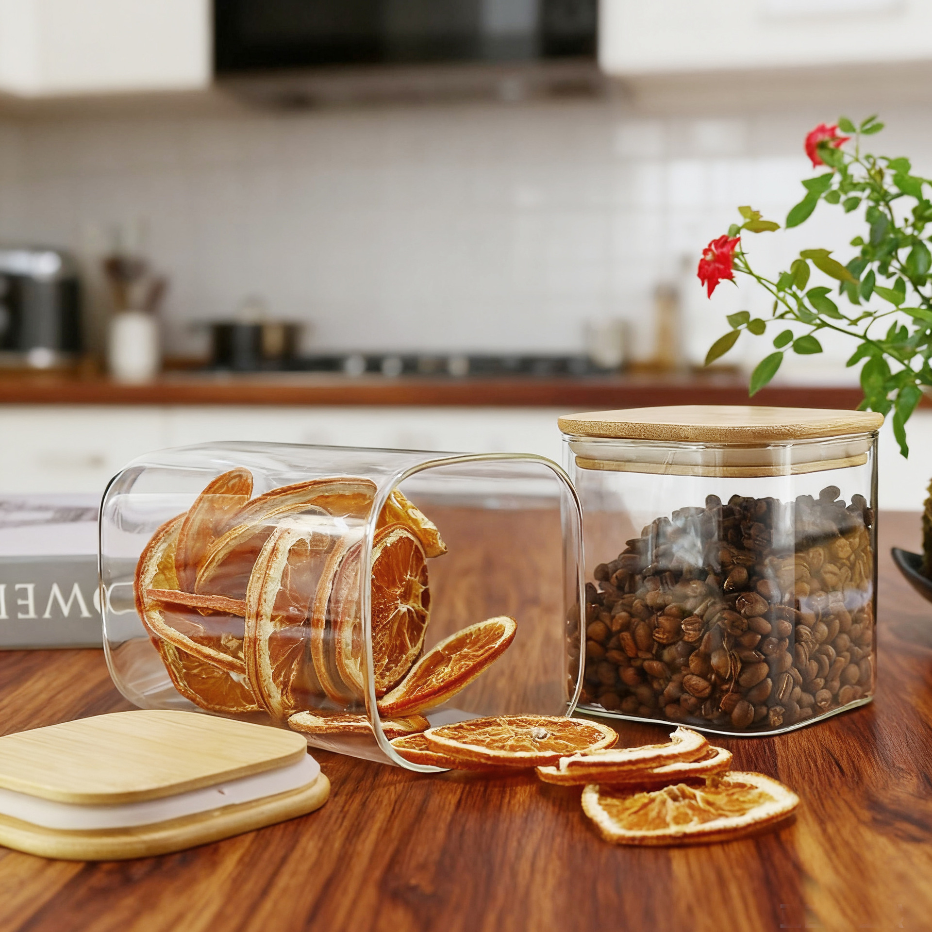 tanque de sellado de vidrio de alto borosilicato cuadrado tanque de almacenamiento de muestra de materia prima tanque de exhibición condimento doméstico tanque de sellado