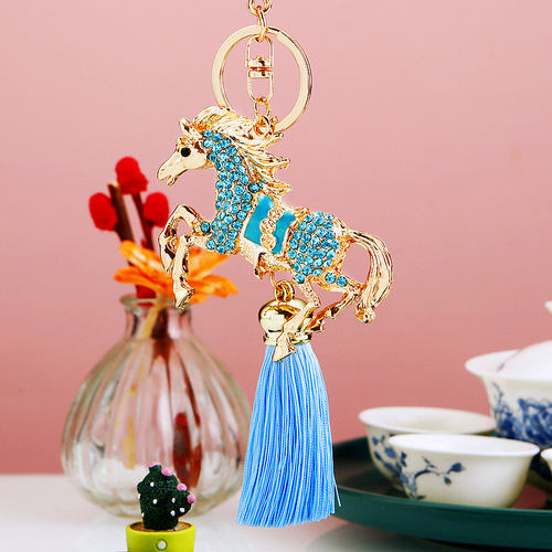 Immediate Success Tassel Car Keychain Metal Cute Women's Bag Pendant Key Chain Ring Diamond Pony Pendant