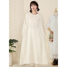 韓版雙層荷葉領仙女連衣裙2022新款甜美寬松大碼顯瘦純色棉麻女裝