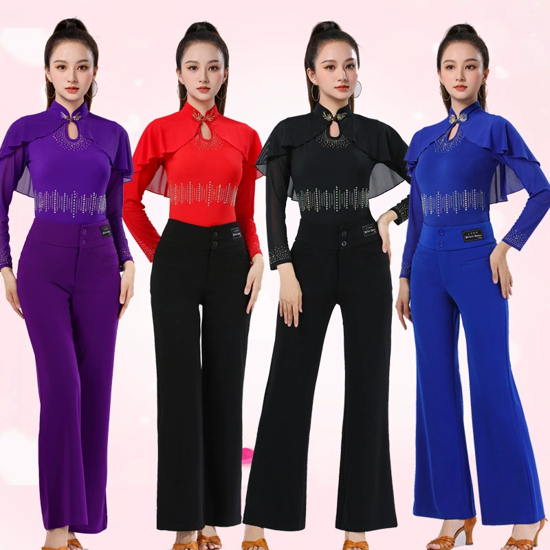 Новый латинский танцевальный топ женский стиль ретро плащ горячий бриллиант тонкий с длинными рукавами