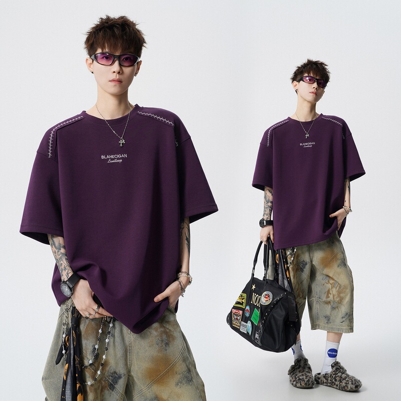 2026 Summer New Style Youth Heavyweight 260g Shoulder Embroidery Design Loose Short-Sleeve T-Shirt Men's Korean Style Trendy T-Shirt 2026 Summer New Style Youth Heavyweight 260g Shoulder Embroidery Design Loose Short-Sleeve T-Shirt Men's Korean Style Trendy T-Shirt