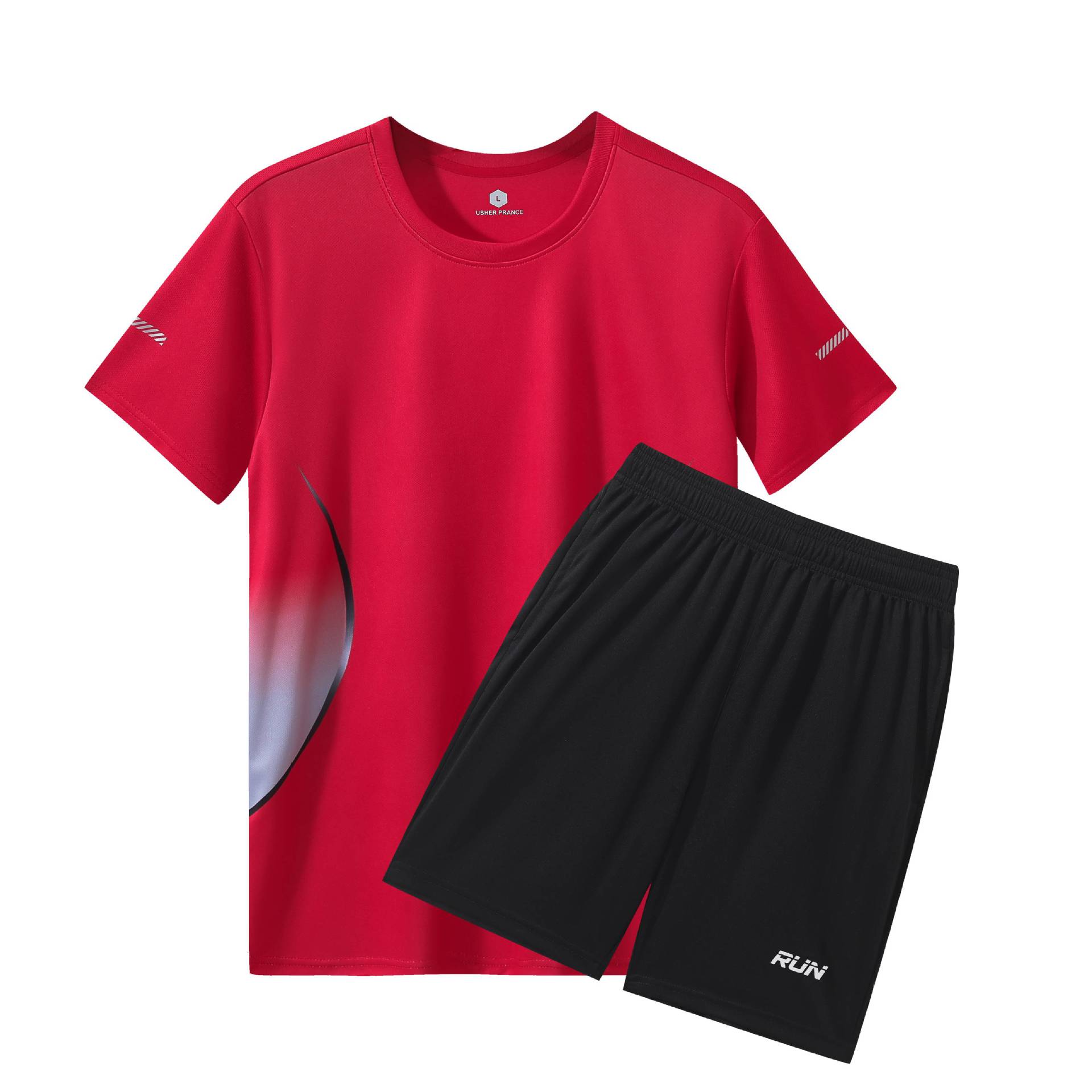 Traje deportivo Camiseta de secado rápido para hombre Camiseta de manga corta para correr ropa de fitness de verano casual de dos piezas al por mayor