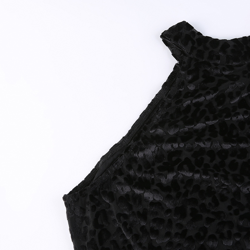 Black Sleeveless Round Neck Flocking Print Tight Dress NSKAJ103196