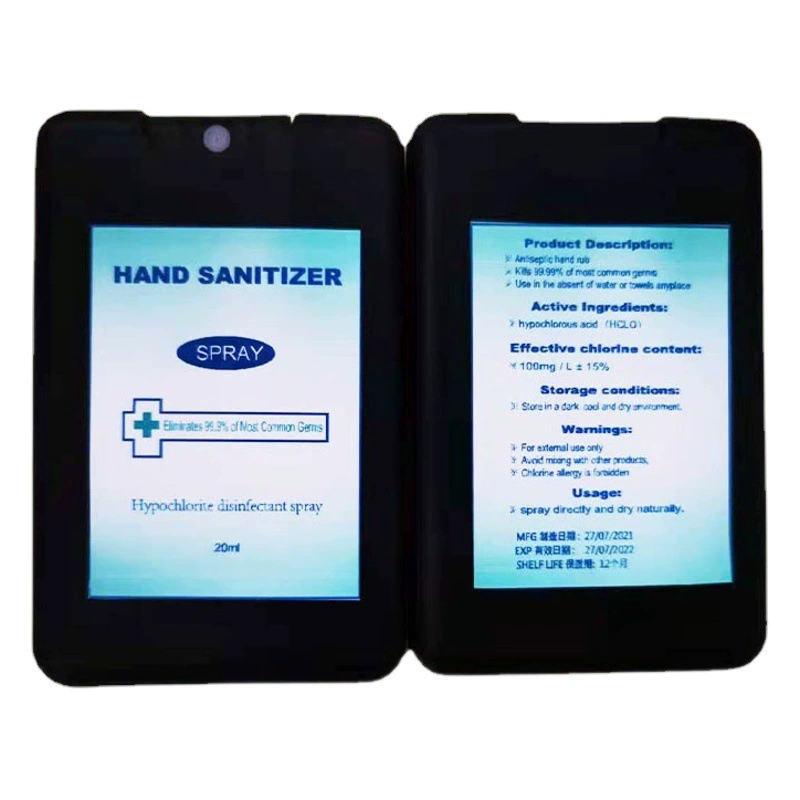 Безводный дезинфицирующий спрей для рук на основе гипохлористой кислоты, портативный карманный спрей, 20 мл, 10 мл/25 мл
