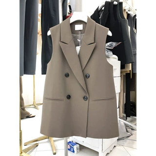 跨境简约款西服黑色马甲女外套春秋休闲新款气质无袖马夹西装外穿