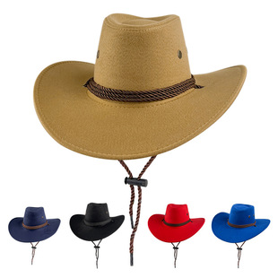 Big Brim Western Cowboy Hat Men's European and American Retro Jazz Woolen Hat Women's Xizang Ethnic Style All-match Felt Top Hat