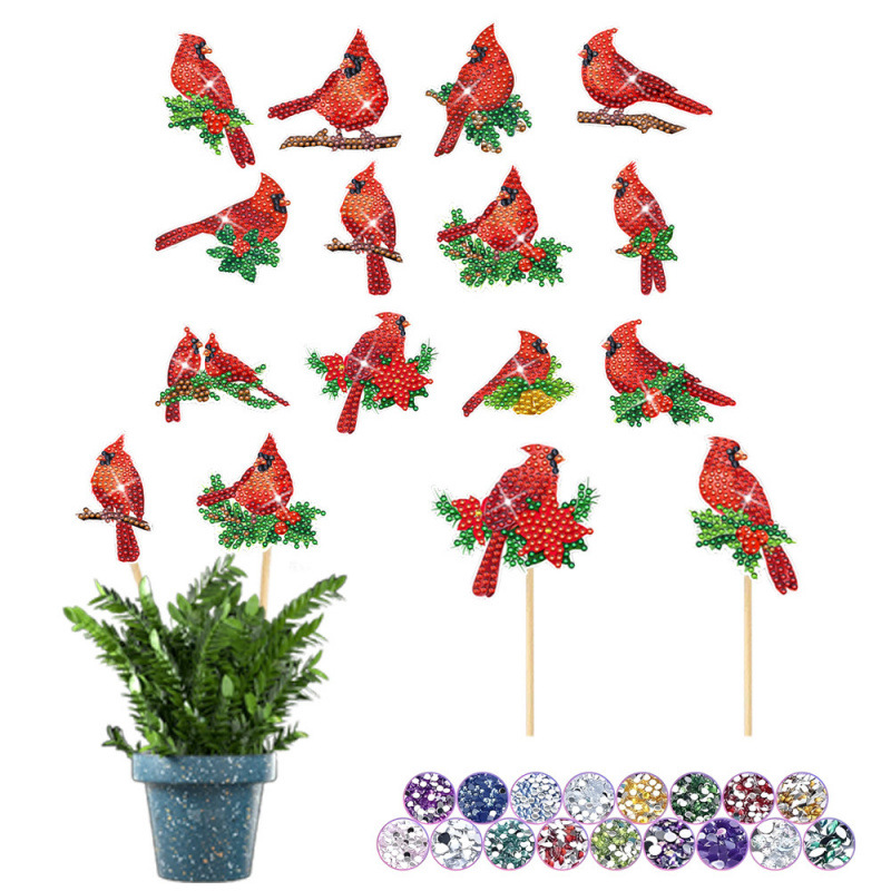 Estacas decorativas para macetas con diseño de flores para decoración de plantas en el hogar y escritorio, fabricante de estacas de jardín hechas a mano con pegatinas de diamantes DIY.