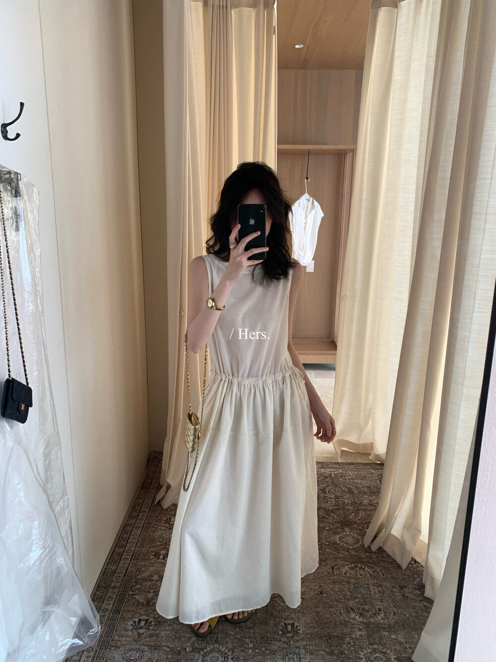 Đầm maxi nữ cổ tròn không tay thắt eo phong cách tối giản — trắng ngà, màu mơ chi tiết 27