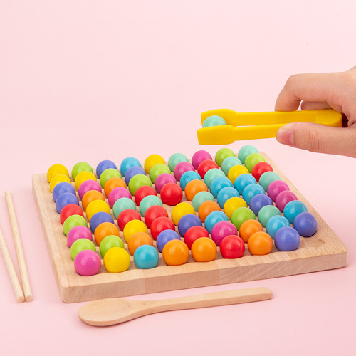 Colorful beads Xiaoxiaole parent-child concentration training wooden children's early education board game boys and girls educational toys clip beads