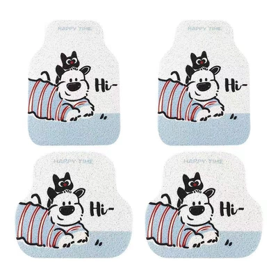 Avtomobil döşəmə paspasları Silk Loop Car Floor - white-background-with-puppies-front-row-back-row-complete-set-4-pieces-silk-loop-5060cm-2-pieces-5050cm-2-pieces