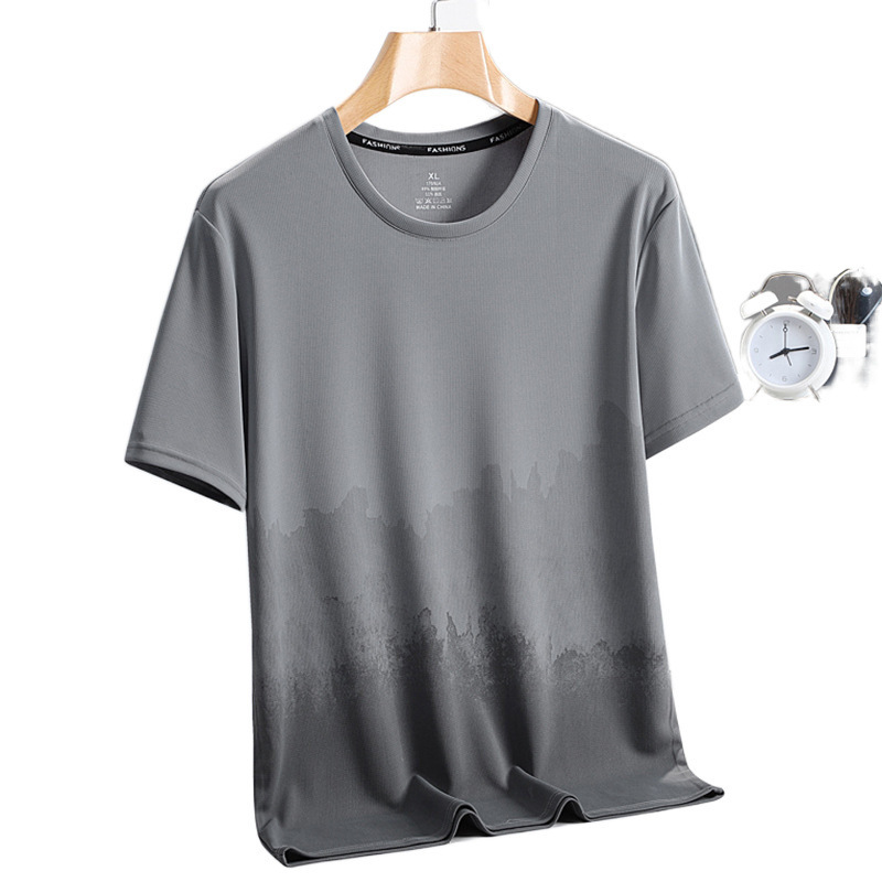 Verano fresco delgado transpirable hielo ojo de seda camiseta de manga corta hombre ropa deportiva de secado rápido hombre