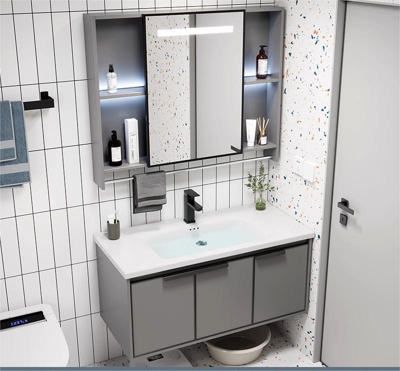 Simple Moderna engrosada aleación de aluminio espacio gabinete de baño combinación lavabo cuarto de baño Placa de roca lavabo piscina balcón