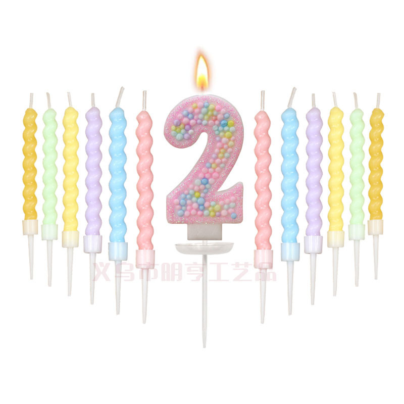 マカロンカラーボールねじキャンドルセット誕生日キャンドルクロスボーダーアマゾンカラーデジタルキャンドルケーキ装飾|undefined