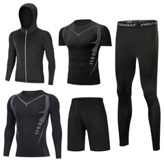 Men's Sports Set, Fitness Running Tight Suit 5-Piece Set, Quick-Dry High-Elastic Basketball Training Gym Equipment
