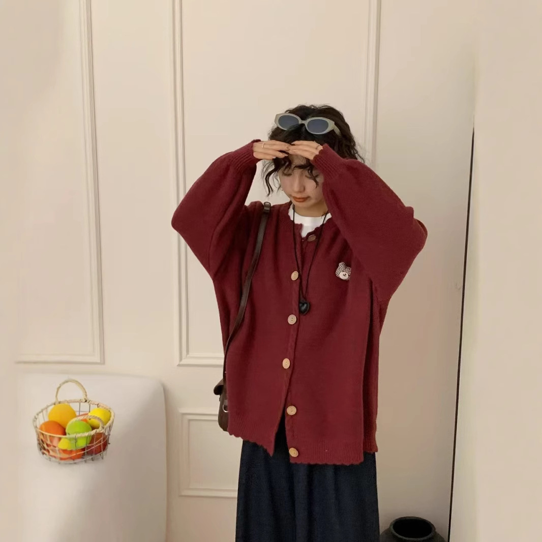 (2개) 대형 게으른 스타일 스웨터 코트 여성의 가을과 겨울 2024 새로운 스타일 아우터 탑 느슨한 부드러운 나이 감소 니트 카디건