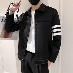 外套男2025秋冬新款青年男士休闲潮流翻领夹克条纹三道杠时尚春装