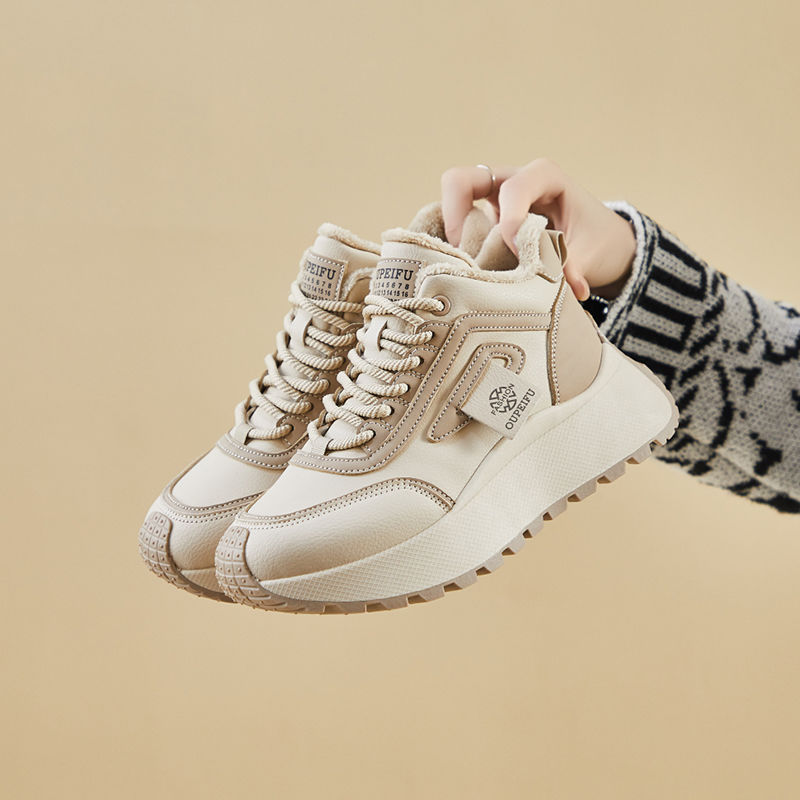 Zapatos adicionales de terciopelo para mujeres 2025, nuevo otoño y invierno, zapatos de algodón de altura gruesa, zapatos deportivos casuales