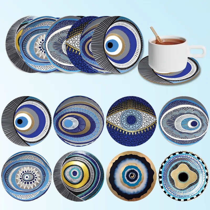 8 piezas de madera de moda fan de estilo nacional de tazas de arte resistente al calor para bebidas antideslizantes adecuadas para almohadillas de tazas de mandala
