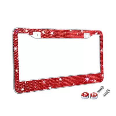 plate frame, acrylic diamond-studded US standard: License plate holder/license plate holder - round-hole-acrylic-drill-red