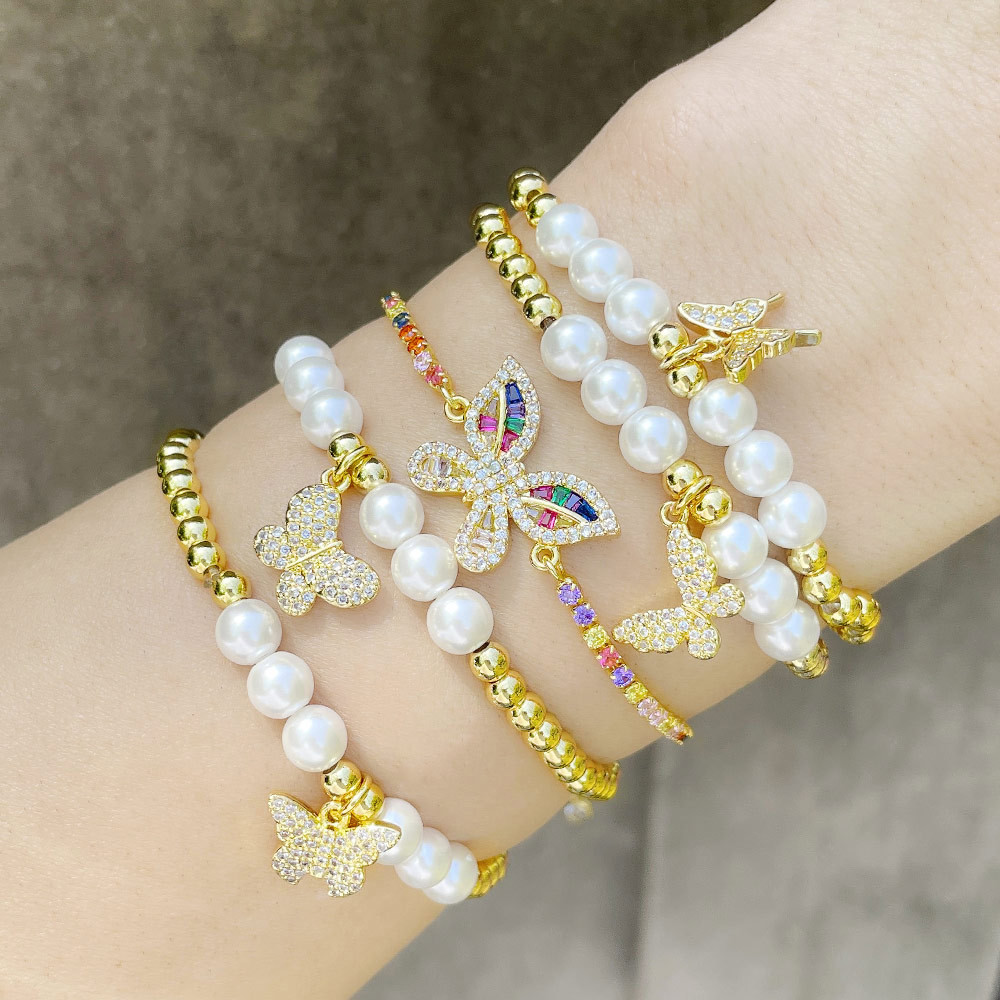 New Butterfly Pearl Handmade Beaded Copper 18K Gold-plated Bracelet