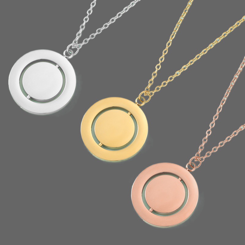 新款欧美风不锈钢内层可转动双层几何圆片吊坠项链饰品锁骨链