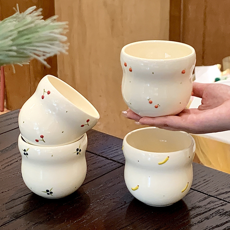Nueva taza de fruta de mano de cerámica coreana, taza de calabaza de lunares de fruta tridimensional, hogar, simple moderno, dulce y lindo