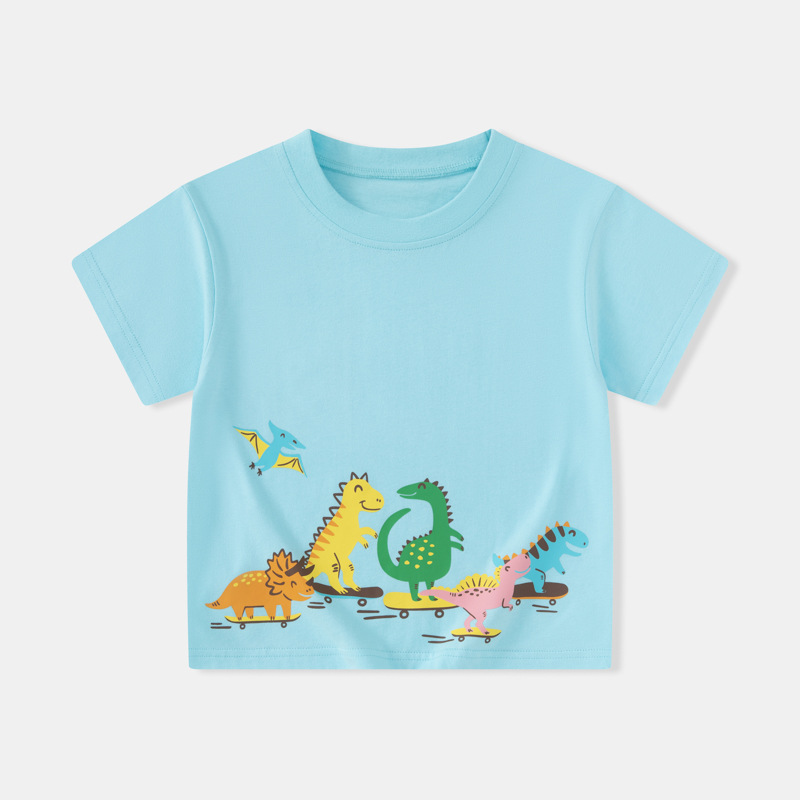 Betop dibujos animados verano niños camiseta de manga corta bebé algodón cuello redondo patineta ropa de dinosaurio