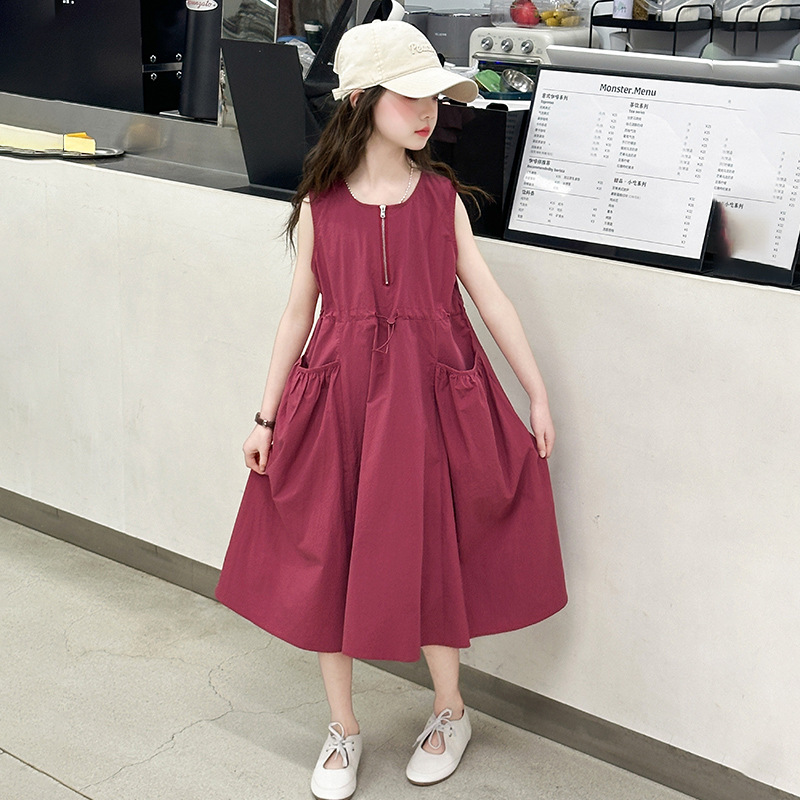 Girls' Summer dress 2025 New Style Big Children's Western Style Girl's Cotton Princess Dress Children's Summer Vest Skirt