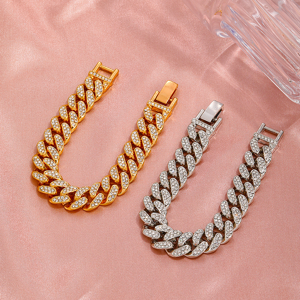41g Weight Zircon Inlay Material Bracelets Classification Anniversary, Business, Travel Occasion Alloy Material Geometric Pattern Unisex Gender Diamond Design Fashion Style White, Gold Color Fashion Geometric Zircon Alloy Chain & Link Bracelets Wholesale 6