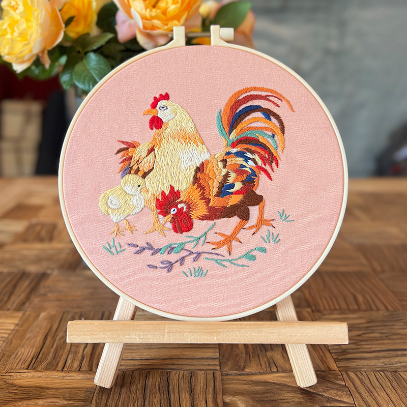 Pintura colgante de gran gallo Lu bordado hecho a mano conjunto de bordado de flores y plantas de estilo europeo paquete de material de bricolaje bordado pintura de punto de cruz para principiantes