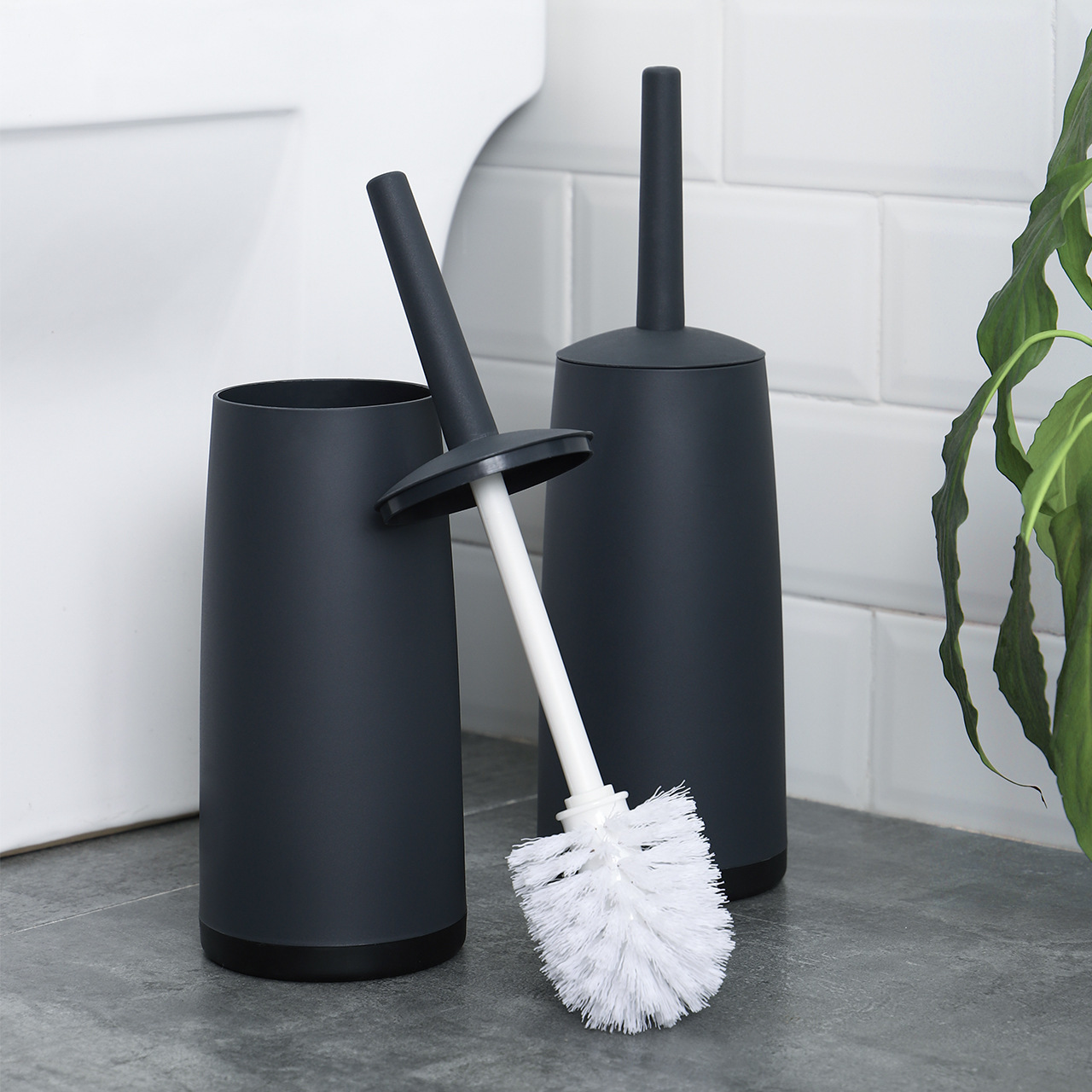 Casual Toilet Brush Set, Soft-Bristled Long-Handled Toilet Brush, No Dead Ends, Cleaning Bathroom Storage, Anti-Splash Floor-Standing Model